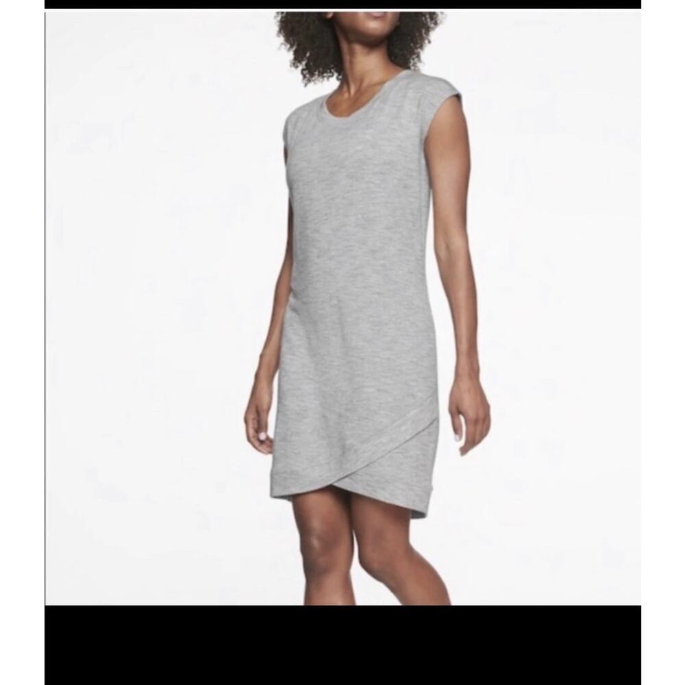 Athleta Criss Cross Heather Grey Cap Sleeve Soft Knit Dress Size Medium